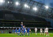 12 September 2020; Hugo Keenan of Leinster wins possession from a high ball during the Guinness PRO14 Final match between Leinster and Ulster at the Aviva Stadium in Dublin. Photo by Ramsey Cardy/Sportsfile