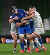 12 September 2020; Caelan Doris of Leinster is dispossessed by James Hume of Ulster during the Guinness PRO14 Final match between Leinster and Ulster at the Aviva Stadium in Dublin. Photo by Brendan Moran/Sportsfile