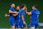 12 September 2020; Robbie Henshaw, left, celebrates with Leinster team-mate Jamison Gibson-Park after scoring his side's second try during the Guinness PRO14 Final match between Leinster and Ulster at the Aviva Stadium in Dublin. Photo by Ramsey Cardy/Sportsfile