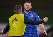 12 September 2020; Robbie Henshaw of Leinster is hugged by team-mate Jonathan Sexton after scoring their side's second try during the Guinness PRO14 Final match between Leinster and Ulster at the Aviva Stadium in Dublin. Photo by Brendan Moran/Sportsfile