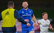 12 September 2020; Robbie Henshaw of Leinster celebrates with team-mate Jonathan Sexton after scoring their side's second try during the Guinness PRO14 Final match between Leinster and Ulster at the Aviva Stadium in Dublin. Photo by Brendan Moran/Sportsfile