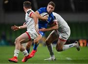 12 September 2020; Jordan Larmour of Leinster is tackled by Jacob Stockdale of Ulster during the Guinness PRO14 Final match between Leinster and Ulster at the Aviva Stadium in Dublin. Photo by Brendan Moran/Sportsfile