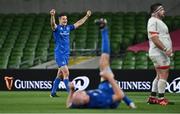 12 September 2020; Jonathan Sexton, left, and Devin Toner of Leinster celebrate at the final whistle after the Guinness PRO14 Final match between Leinster and Ulster at the Aviva Stadium in Dublin. Photo by Ramsey Cardy/Sportsfile
