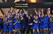 12 September 2020; Rob Kearney, left, and Fergus McFadden, right, of Leinster lift the PRO14 trophy alongside their team-mates after the Guinness PRO14 Final match between Leinster and Ulster at the Aviva Stadium in Dublin. Photo by Brendan Moran/Sportsfile