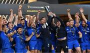 12 September 2020; Rob Kearney, left, and Fergus McFadden, right, of Leinster lift the PRO14 trophy alongside their team-mates after the Guinness PRO14 Final match between Leinster and Ulster at the Aviva Stadium in Dublin. Photo by Ramsey Cardy/Sportsfile