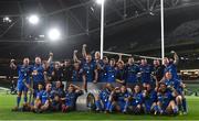 12 September 2020; Leinster players celebrate with the PRO14 trophy after the Guinness PRO14 Final match between Leinster and Ulster at the Aviva Stadium in Dublin. Photo by Ramsey Cardy/Sportsfile