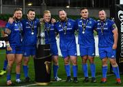 12 September 2020; Leinster players, from left, Andrew Porter, Cian Healy, James Tracy, Michael Bent, Rónan Kelleher and Ed Byrne, with the Guinness PRO14 trophy following the Guinness PRO14 Final match between Leinster and Ulster at the Aviva Stadium in Dublin. Photo by Ramsey Cardy/Sportsfile