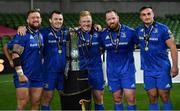 12 September 2020; Leinster players, from left, Andrew Porter, Cian Healy, James Tracy, Michael Bent and Rónan Kelleher, with the Guinness PRO14 trophy following the Guinness PRO14 Final match between Leinster and Ulster at the Aviva Stadium in Dublin. Photo by Ramsey Cardy/Sportsfile