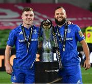 12 September 2020; Leinster players Luke McGrath, left, and Jamison Gibson-Park, with the Guinness PRO14 trophy following the Guinness PRO14 Final match between Leinster and Ulster at the Aviva Stadium in Dublin. Photo by Ramsey Cardy/Sportsfile