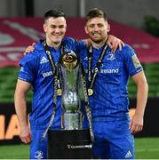 12 September 2020; Leinster players Jonathan Sexton, left, and Ross Byrne, with the Guinness PRO14 trophy following the Guinness PRO14 Final match between Leinster and Ulster at the Aviva Stadium in Dublin. Photo by Ramsey Cardy/Sportsfile