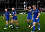 12 September 2020; Leinster players, from left, Rory O'Loughlin, Andrew Porter, Garry Ringrose, holding the PRO14 trophy, and James Tracy, following their victory in the Guinness PRO14 Final match between Leinster and Ulster at the Aviva Stadium in Dublin. Photo by Ramsey Cardy/Sportsfile