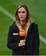 12 September 2020; Ireland rugby player Eimear Considine working for TG4 ahead of the Guinness PRO14 Final match between Leinster and Ulster at the Aviva Stadium in Dublin. Photo by Ramsey Cardy/Sportsfile