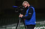 12 September 2020; Leinster TV videographer Gavin Owens during the Guinness PRO14 Final match between Leinster and Ulster at the Aviva Stadium in Dublin. Photo by Brendan Moran/Sportsfile