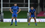 12 September 2020; Ross Byrne, left, and James Lowe of Leinster during the Guinness PRO14 Final match between Leinster and Ulster at the Aviva Stadium in Dublin. Photo by Ramsey Cardy/Sportsfile