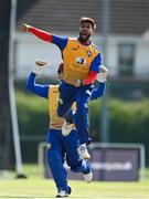 13 September 2020; Nabeel Anjum of Cork County celebrates after bowling Jack Tector of YMCA during the All-Ireland T20 Semi-Final match between YMCA and Cork County at Pembroke Cricket Club in Dublin. Photo by Sam Barnes/Sportsfile