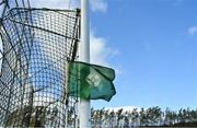 13 September 2020; An umpire's green flag hangs in a goal net prior to the Antrim County Senior Hurling Championship Final match between Dunloy Cuchullains and Loughgiel Shamrocks at Páirc Mhic Uilín in Ballycastle, Antrim. Photo by Brendan Moran/Sportsfile