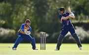 13 September 2020; Tom Anders of YMCA plays a shot watched by Benjamin Marris of Cork County during the All-Ireland T20 Semi-Final match between YMCA and Cork County at Pembroke Cricket Club in Dublin. Photo by Sam Barnes/Sportsfile