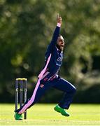 13 September 2020; Simi Singh of YMCA celebrates the wicket of Harvey Wootton of Cork County during the All-Ireland T20 Semi-Final match between YMCA and Cork County at Pembroke Cricket Club in Dublin. Photo by Sam Barnes/Sportsfile