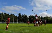 13 September 2020; Éireann Johnson of Tullow wins possession in the lineout during the Bryan Murphy Southeast Women's Cup match between Tullow and New Ross at Gorey RFC in Gorey, Wexford. Photo by Ramsey Cardy/Sportsfile