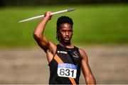 13 September 2020; Rolus Olusa of Clonliffe Harriers AC, Dublin, ahead of competing in the Men's Javelin event of the Senior Men's Decathlon during day two of the Irish Life Health Combined Event Championships at Morton Stadium in Santry, Dublin. Photo by Ben McShane/Sportsfile