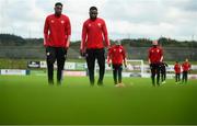 13 September 2020; Ibrahim Meite, left, and James Akintunde of Derry City prior to the SSE Airtricity League Premier Division match between Finn Harps and Derry City at Finn Park in Ballybofey, Donegal. Photo by Stephen McCarthy/Sportsfile