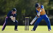 13 September 2020; Alex Gasper of Cork County plays a shot watched by JJ Cassidy of YMCA during the All-Ireland T20 Semi-Final match between YMCA and Cork County at Pembroke Cricket Club in Dublin. Photo by Sam Barnes/Sportsfile