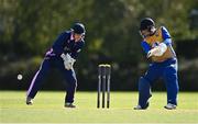 13 September 2020; Benjamin Marris of Cork County plays a shot watched by JJ Cassidy of YMCA during the All-Ireland T20 Semi-Final match between YMCA and Cork County at Pembroke Cricket Club in Dublin. Photo by Sam Barnes/Sportsfile