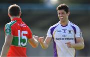 13 September 2020; Rory O'Carroll of Kilmacud Crokes fist bumps with Dean Rock of Ballymun Kickhams before the Dublin County Senior Football Championship Semi-Final match between Ballymun Kickhams and Kilmacud Crokes at Parnell Park in Dublin. Photo by Piaras Ó Mídheach/Sportsfile