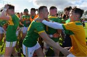 13 September 2020; Kevin McKeague, centre, and Ryan Elliott, right, of Dunloy celebrate after the Antrim County Senior Hurling Championship Final match between Dunloy Cuchullains and Loughgiel Shamrocks at Páirc Mhic Uilín in Ballycastle, Antrim. Photo by Brendan Moran/Sportsfile