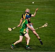 13 September 2020; Peter Casey of Ballyea in action against Mike McGrath of O'Callaghan's Mills during the Clare County Senior Hurling Championship Semi-Final match between Ballyea and O'Callaghan's Mills at Cusack Park in Ennis, Clare. Photo by Ray McManus/Sportsfile