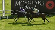 13 September 2020; Shale, left with Ryan Moore up, passes the post ahead of second place Pretty Gorgeous, with Declan McDonogh up, to win the Moyglare Stud Stakes during day two of The Longines Irish Champions Weekend at The Curragh Racecourse in Kildare. Photo by Seb Daly/Sportsfile