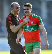 13 September 2020; John Small of Ballymun Kickhams celebrates with selector Ian Robertson after the Dublin County Senior Football Championship Semi-Final match between Ballymun Kickhams and Kilmacud Crokes at Parnell Park in Dublin. Photo by Piaras Ó Mídheach/Sportsfile