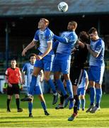 13 September 2020; Eoin Toal of Derry City in action against Finn Harps players, from left, Sam Todd, Jack Serrant-Green and David Webster during the SSE Airtricity League Premier Division match between Finn Harps and Derry City at Finn Park in Ballybofey, Donegal. Photo by Stephen McCarthy/Sportsfile