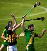 13 September 2020; Niall Deasy of Ballyea wins possession ahead of Patrick Donnellan, right, and Aidan O'Gorman of O'Callaghan's Mills during the Clare County Senior Hurling Championship Semi-Final match between Ballyea and O'Callaghan's Mills at Cusack Park in Ennis, Clare. Photo by Ray McManus/Sportsfile