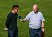 13 September 2020; Michael O Connor, the Clare GAA County Board P.R.O interviews the Clare captain John Conlon for Clare GAA TV during half time of the Clare County Senior Hurling Championship Semi-Final match between Ballyea and O'Callaghan's Mills at Cusack Park in Ennis, Clare. Photo by Ray McManus/Sportsfile