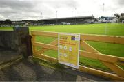 13 September 2020; Covid-19 signage is seen at Finn Park prior to the SSE Airtricity League Premier Division match between Finn Harps and Derry City at Finn Park in Ballybofey, Donegal. Photo by Stephen McCarthy/Sportsfile