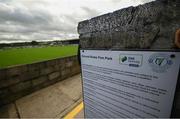 13 September 2020; Ground regulations are seen at Finn Park prior to the SSE Airtricity League Premier Division match between Finn Harps and Derry City at Finn Park in Ballybofey, Donegal. Photo by Stephen McCarthy/Sportsfile