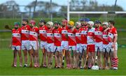 13 September 2020; The Loughgiel Shamrocks team stand for Amhrán na bhFiann prior to the Antrim County Senior Hurling Championship Final match between Dunloy Cuchullains and Loughgiel Shamrocks at Páirc Mhic Uilín in Ballycastle, Antrim. Photo by Brendan Moran/Sportsfile