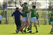 13 September 2020; Chrissy McMahon, 2nd from right, and Aaron Crawford of Dunloy celebrate at the final whistle of the Antrim County Senior Hurling Championship Final match between Dunloy Cuchullains and Loughgiel Shamrocks at Páirc Mhic Uilín in Ballycastle, Antrim. Photo by Brendan Moran/Sportsfile