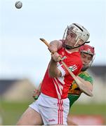 13 September 2020; Seamus Dobbin of Loughgiel in action against Eoin O'Neill of Dunloy during the Antrim County Senior Hurling Championship Final match between Dunloy Cuchullains and Loughgiel Shamrocks at Páirc Mhic Uilín in Ballycastle, Antrim. Photo by Brendan Moran/Sportsfile