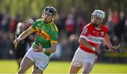 13 September 2020; Chrissy McMahon of Dunloy in action against Tiernan Coyle of Loughgiel during the Antrim County Senior Hurling Championship Final match between Dunloy Cuchullains and Loughgiel Shamrocks at Páirc Mhic Uilín in Ballycastle, Antrim. Photo by Brendan Moran/Sportsfile