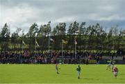 13 September 2020; Eoin O'Neill of Dunloy contests a dropping ball with Tiernan Coyle of Loughgiel during the Antrim County Senior Hurling Championship Final match between Dunloy Cuchullains and Loughgiel Shamrocks at Páirc Mhic Uilín in Ballycastle, Antrim. Photo by Brendan Moran/Sportsfile