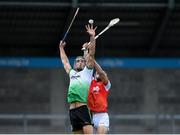 6 September 2020; Chris Crummey of Lucan Sarsfields in action against John Sheanon of Cuala during the Dublin County Senior Hurling Championship Semi-Final match between Lucan Sarsfields and Cuala at Parnell Park in Dublin. Photo by Piaras Ó Mídheach/Sportsfile