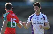 13 September 2020; Rory O'Carroll of Kilmacud Crokes fist bumps with Dean Rock of Ballymun Kickhams before the Dublin County Senior Football Championship Semi-Final match between Ballymun Kickhams and Kilmacud Crokes at Parnell Park in Dublin. Photo by Piaras Ó Mídheach/Sportsfile