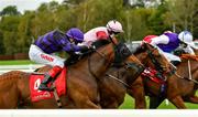 16 September 2020; No Patience, left, with Andrew Slattery up, races alongside eventual fourth place Abogados, with Colin Keane up, on their way to winning the CorkRacecourse.ie Nursery Handicap at Cork Racecourse in Mallow. Photo by Seb Daly/Sportsfile