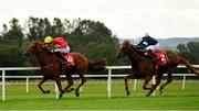 16 September 2020; Malaysian, left, with Tom Madden up, leads eventual second place Belmont Avenue, with Declan McDonogh up, on their way to winning the Watergrasshill Median Auction Maiden at Cork Racecourse in Mallow. Photo by Seb Daly/Sportsfile