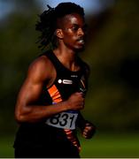 13 September 2020; Rolus Olusa of Clonliffe Harriers AC, Dublin, competing in the Men's 1500m event of the Senior Men's Decathlon during day two of the Irish Life Health Combined Event Championships at Morton Stadium in Santry, Dublin. Photo by Ben McShane/Sportsfile