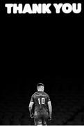 4 September 2020; (EDITOR'S NOTE; Image has been converted to Black and White) Jonathan Sexton of Leinster is seen under perimeter advertising signage during the Guinness PRO14 Semi-Final match between Leinster and Munster at the Aviva Stadium in Dublin. Photo by Brendan Moran/Sportsfile