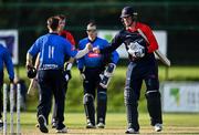 17 September 2020; Matthew Foster of Northern Knights, right, bumps fists with Curtis Campher of Leinster Lightning following the Test Triangle Inter-Provincial 50- Over Series 2020 match between Leinster Lightning and Northern Knights at Comber in Down. Photo by Sam Barnes/Sportsfile