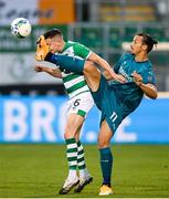 17 September 2020; Gary O'Neill of Shamrock Rovers in action against Zlatan Ibrahimovic of AC Milan during the UEFA Europa League Second Qualifying Round match between Shamrock Rovers and AC Milan at Tallaght Stadium in Dublin. Photo by Stephen McCarthy/Sportsfile